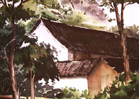 《村舍》風(fēng)景水彩畫的寫生步驟與方法
