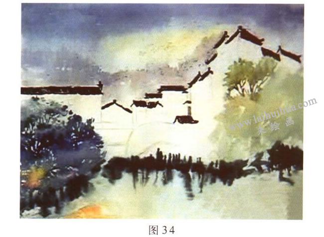 《宏村一角》水彩風(fēng)景畫的寫生步驟02