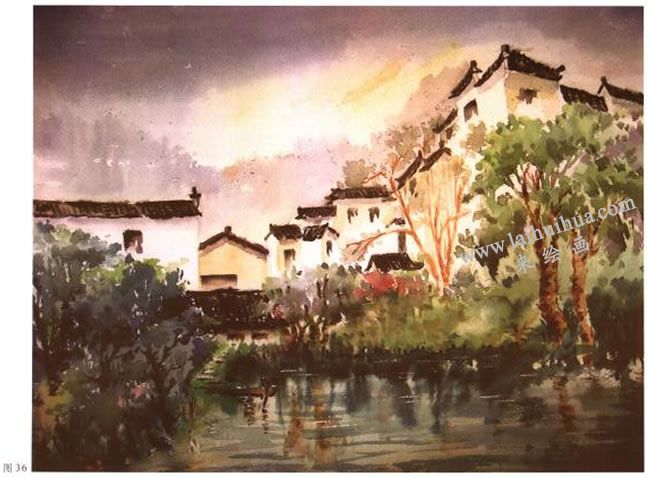 《宏村一角》水彩風(fēng)景畫的寫生步驟04