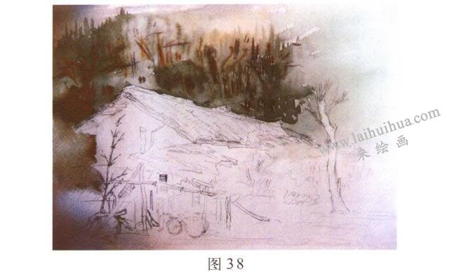 《林場(chǎng)小屋》風(fēng)景水彩畫的寫生步驟02
