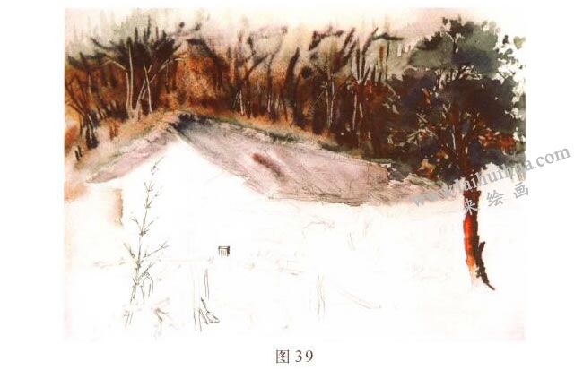 《林場(chǎng)小屋》風(fēng)景水彩畫的寫生步驟03