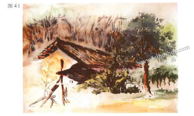 《林場(chǎng)小屋》風(fēng)景水彩畫的寫生步驟05