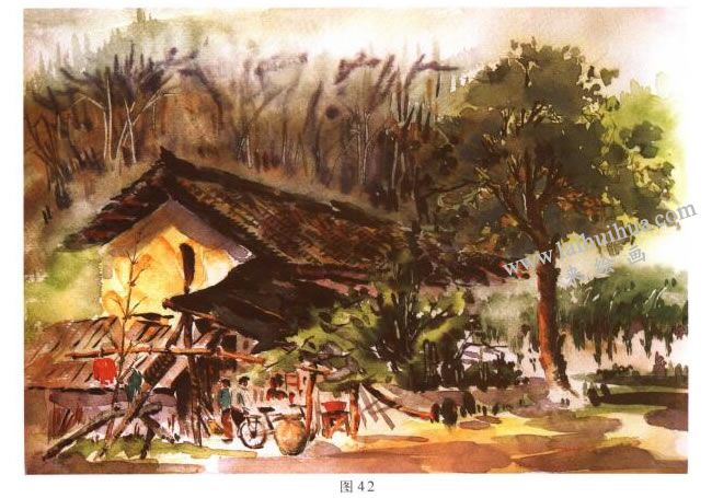 《林場(chǎng)小屋》風(fēng)景水彩畫的寫生步驟06
