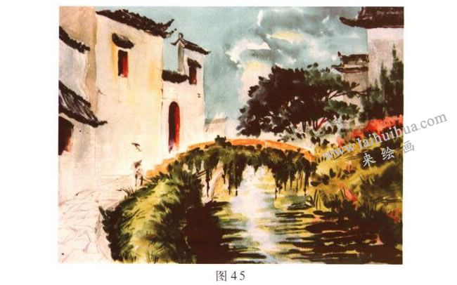 《小橋?流水?人家》風(fēng)景水彩畫的寫生步驟03