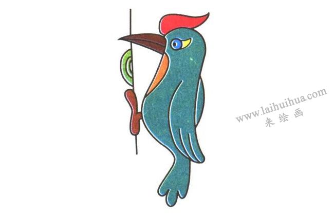 啄木鳥兒童卡通畫，完成圖
