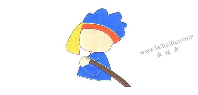 小女孩的上半身，背筐的小女孩兒童卡通畫法步驟01
