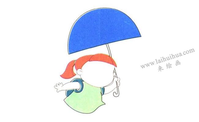 胳膊、書包、小裙子和傘把；打傘的小學(xué)生兒童卡通畫法步驟02