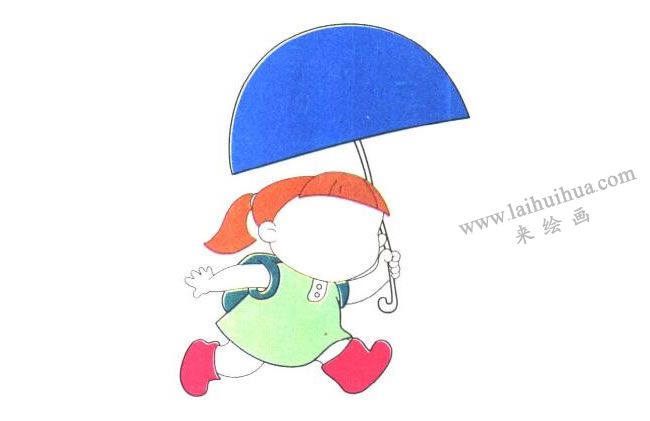 腿和小雨靴；打傘的小學(xué)生兒童卡通畫法步驟03