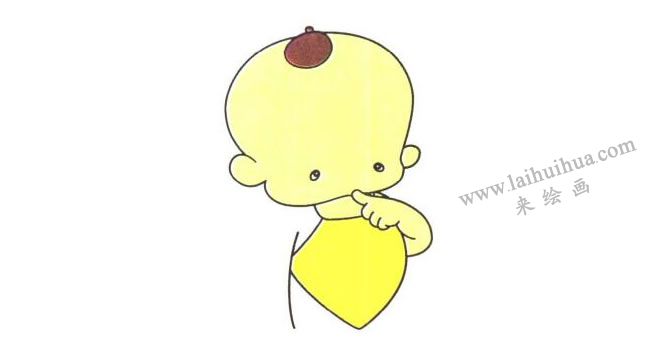 眼睛；戴兜兜的小孩兒童卡通畫法步驟02