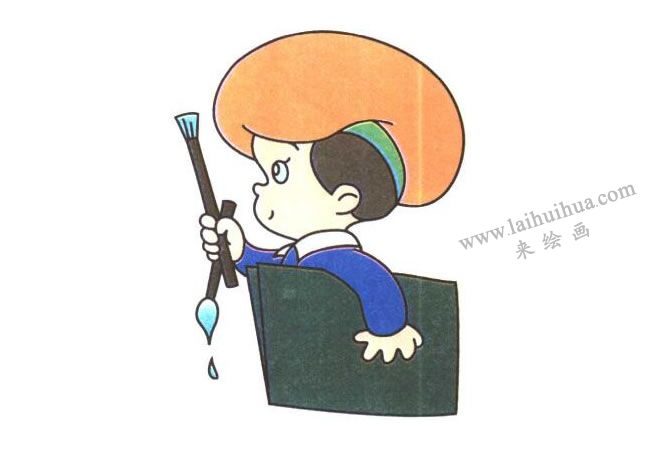 上身、畫(huà)夾和畫(huà)筆；小畫(huà)家兒童卡通畫(huà)法步驟03