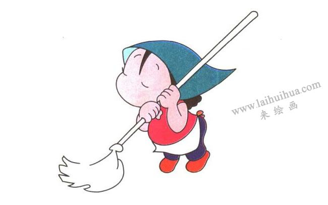 姐姐的右腳和拖把；愛勞動(dòng)的姐姐兒童卡通畫法步驟03
