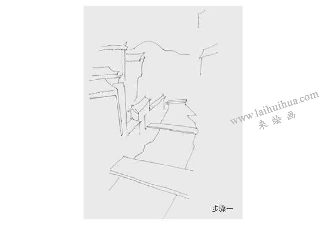 婺源水渠風(fēng)景速寫作畫步驟01