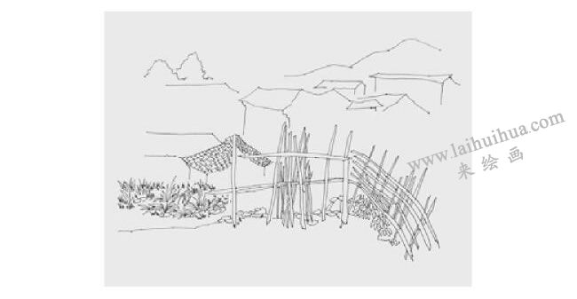 婺源小院風(fēng)景速寫畫法步驟02
