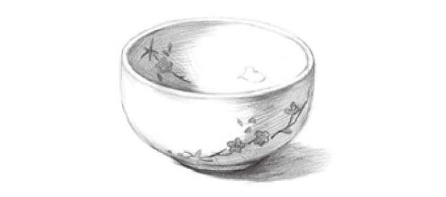 白色的陶瓷碗素描畫法步驟05