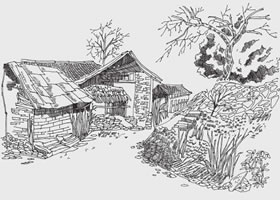 鄉(xiāng)村小屋風景速寫畫法步驟
