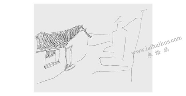古鎮(zhèn)小巷風景速寫畫法步驟02