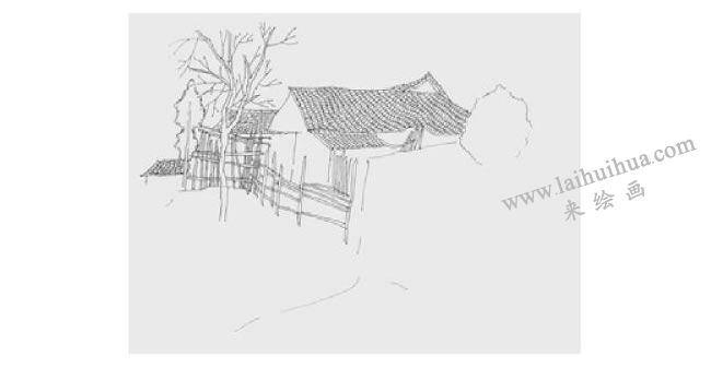 農(nóng)家小院風(fēng)景速寫(xiě)畫(huà)法步驟02
