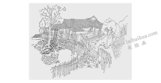 農(nóng)家小院風(fēng)景速寫(xiě)畫(huà)法步驟03