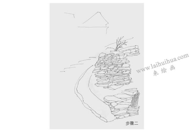 石板村風景速寫作畫步驟02