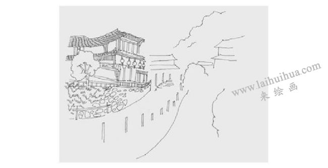苗寨風(fēng)景速寫(xiě)畫(huà)法步驟02