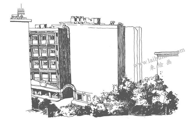 《灑滿陽(yáng)光的小區(qū)》鋼筆風(fēng)景速寫(xiě)作畫(huà)步驟03