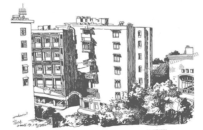 《灑滿陽(yáng)光的小區(qū)》鋼筆風(fēng)景速寫(xiě)