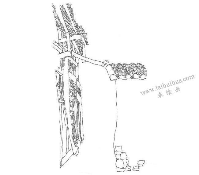 《寧廠鎮(zhèn)上的小街》鋼筆風景速寫作畫步驟02