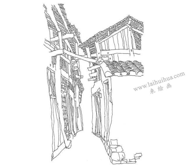 《寧廠鎮(zhèn)上的小街》鋼筆風景速寫作畫步驟03