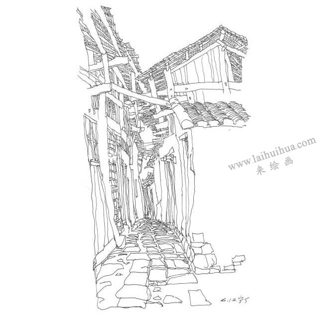 《寧廠鎮(zhèn)上的小街》鋼筆風景速寫