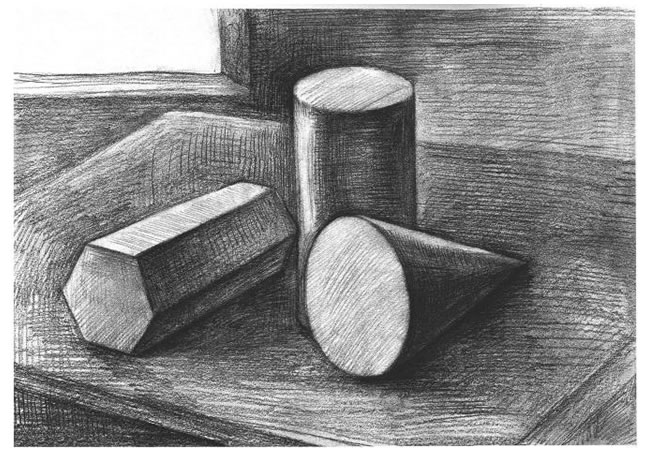 三個幾何體組合素描實例（一）