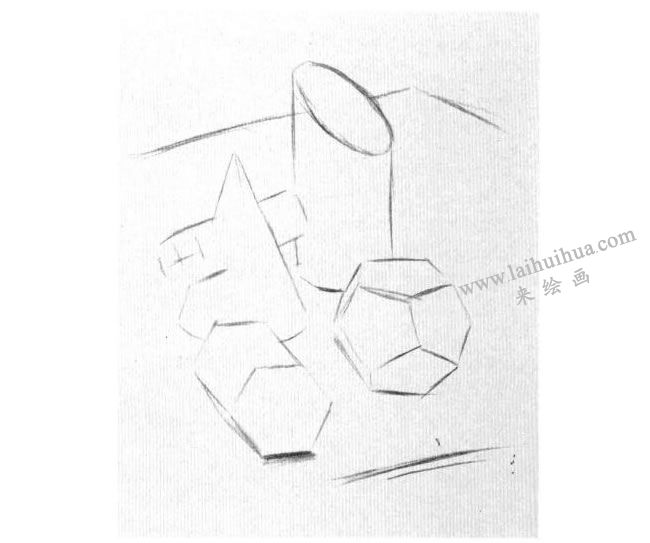 四個幾何體組合素描寫生作畫步驟02