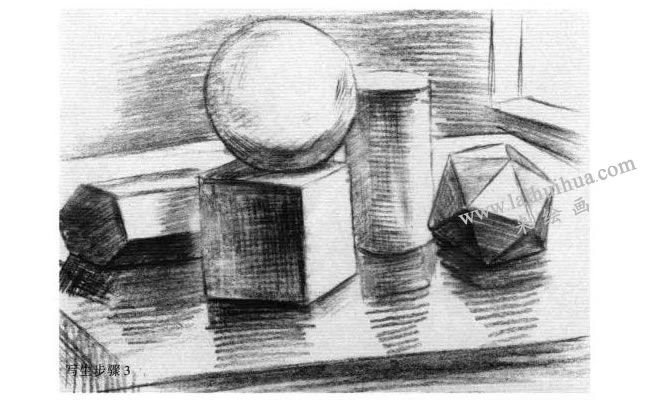 五個(gè)幾何體組合素描寫生作畫(huà)步驟03