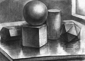 五個(gè)幾何體組合素描實(shí)例（二）