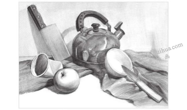 廚具與水果組合素描畫法步驟03
