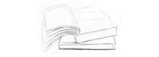 翻開的書本素描畫法步驟01