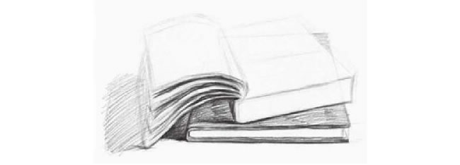 翻開的書本素描畫法步驟02