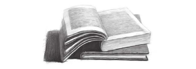 翻開的書本素描畫
