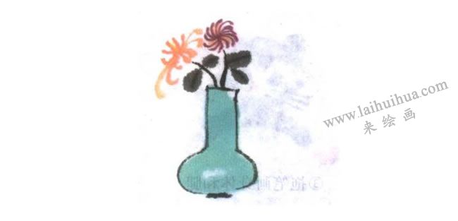 一瓶菊花兒童水墨畫