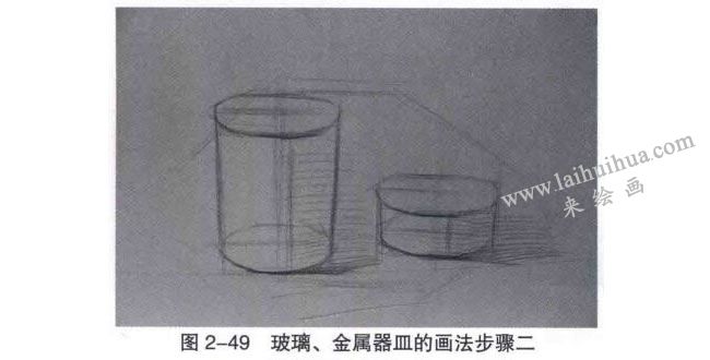玻璃、金屬器皿類組合素描畫法步驟02