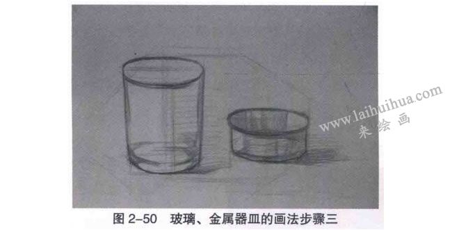 玻璃、金屬器皿類組合素描畫法步驟03