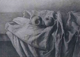 襯布類與水果組合復(fù)雜靜物素描畫法