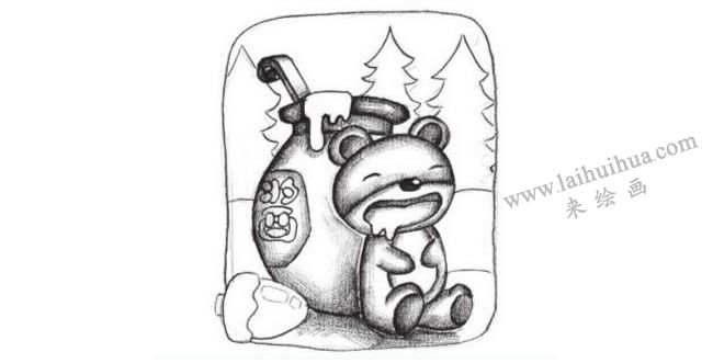 貪吃的小熊創(chuàng)意素描畫法步驟03