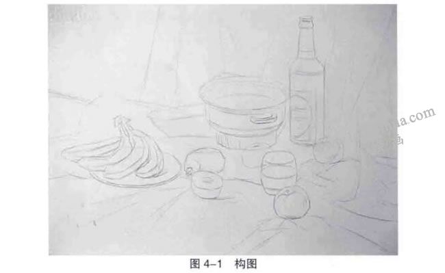 水彩畫靜物寫生步驟一：構(gòu)圖