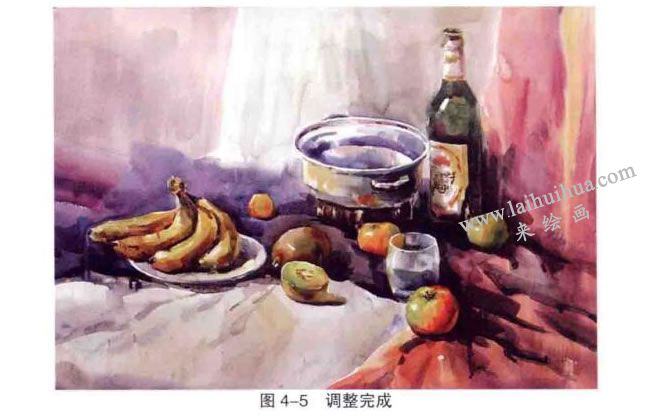 水彩畫靜物寫生步驟五：調(diào)整完成