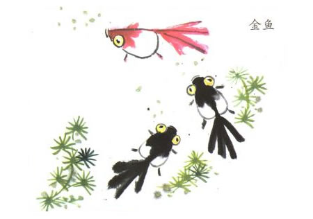 金魚兒童水墨畫法
