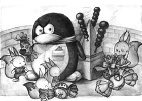企鵝與凌錐體兒童創(chuàng)意素描畫法