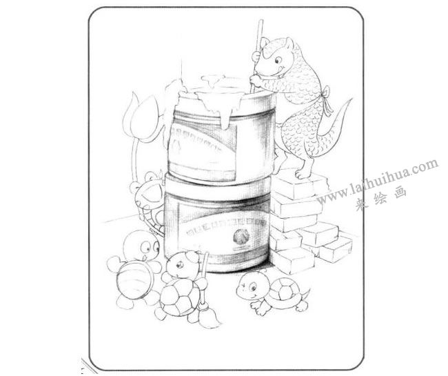 兩盒廣告色兒童創(chuàng)意素描畫(huà)法步驟03