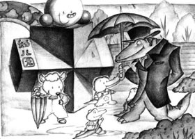 兩個(gè)長(zhǎng)方體組合兒童創(chuàng)意素描畫法