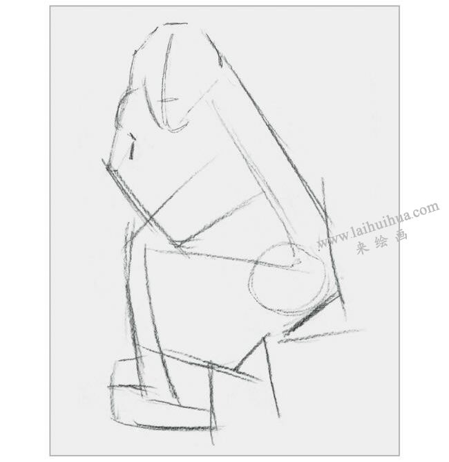 全側身蹲坐正視女青年的速寫繪畫步驟01