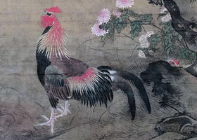 呂紀《榴葵綬雞圖》軸賞析